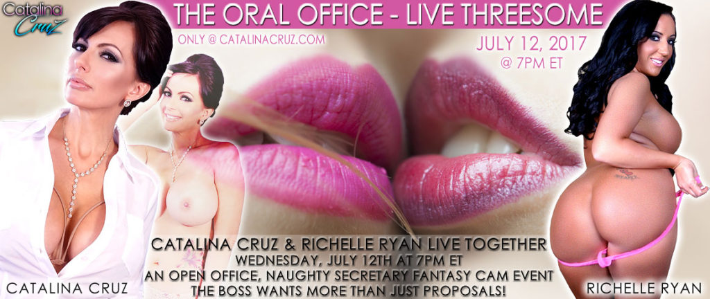 Catalina Cruz and Richelle Ryan live cam show with office threesome