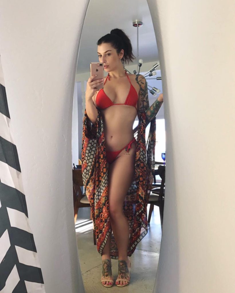 Ivy Lebelle in red bikini takes selfie