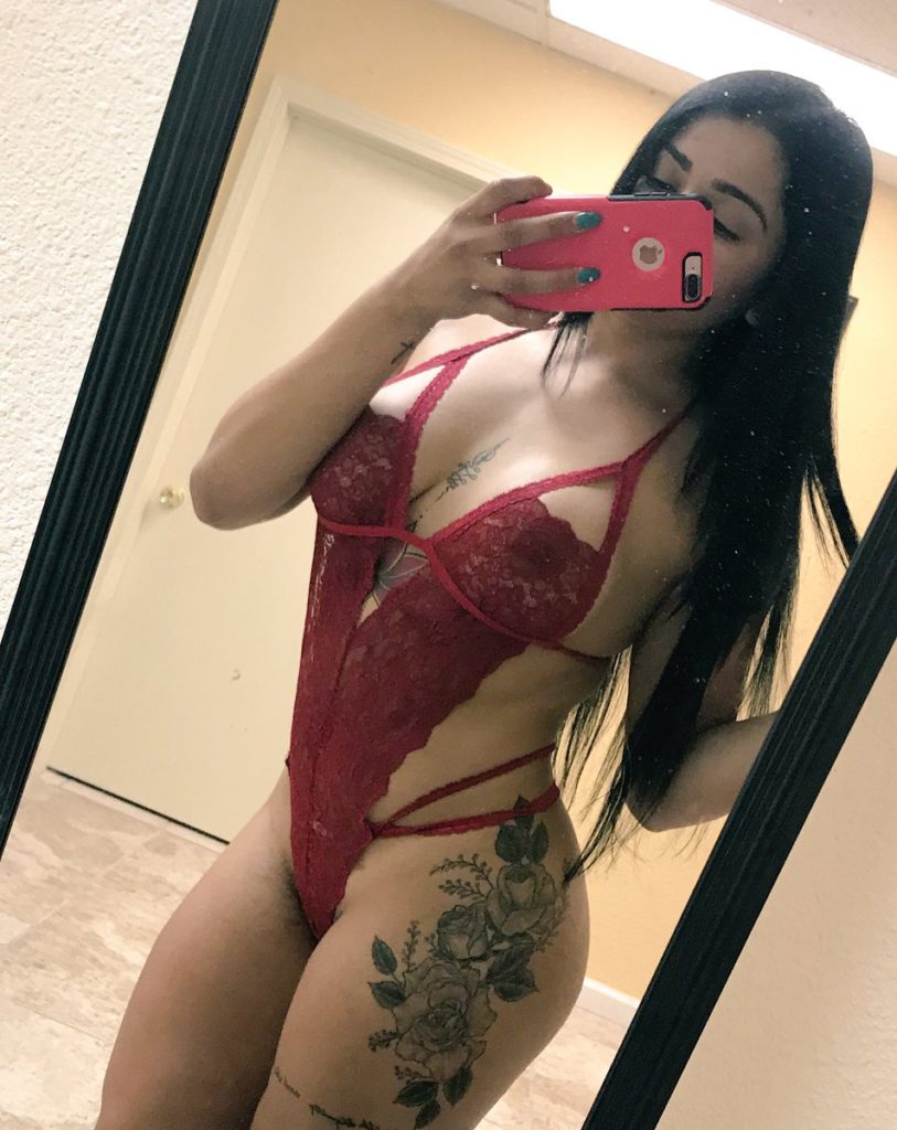 Cherry Pimps porn star Carolina Cortez in red lace lingerie takes selfie