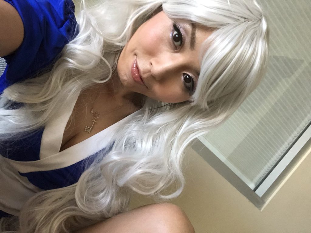 selfie by Marica Hase in Sayaka Miki cosplay costume